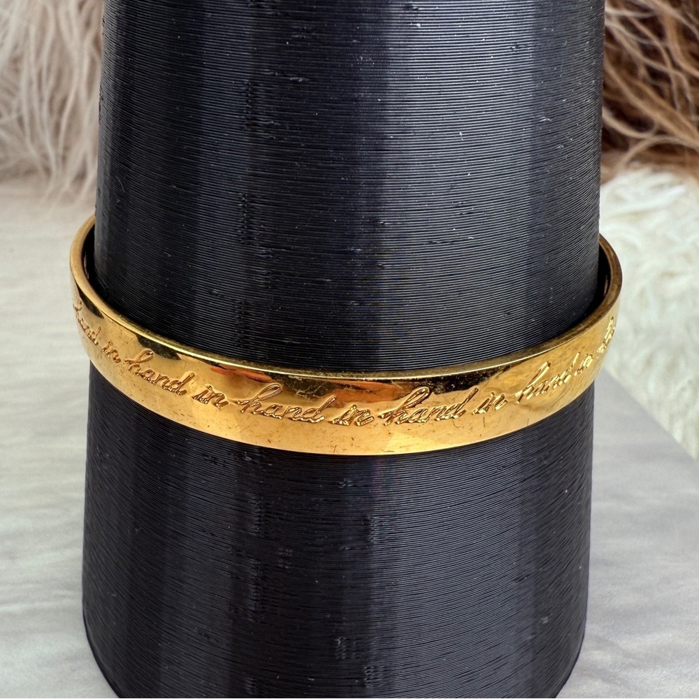 Kate Spade “Hand and Hand” inscribed Goldtone Bangle Bracelet - Picture 13 of 15